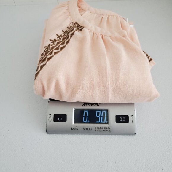 J.Jill Womens Peach Embroidered Short Sleeve Peasant Blouse Size L Pullover - Picture 8 of 9